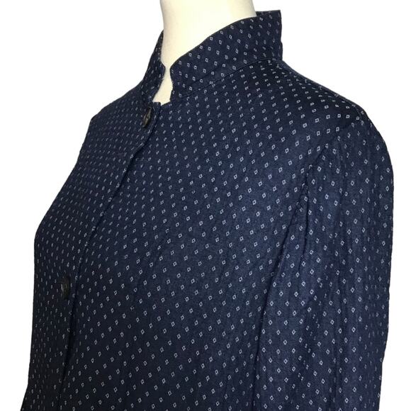 Raquel Allegra Jaquard Navy Blue Diamond Print Buttoned Blazer Coat Jacket Small - Picture 12 of 16